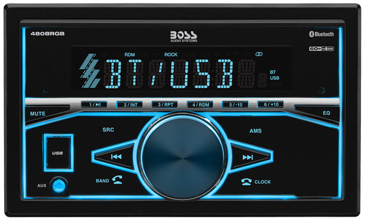 BOSS Audio 480BRGB AM FM USB Bluetooth DDIN Multi-Color Car Stereo