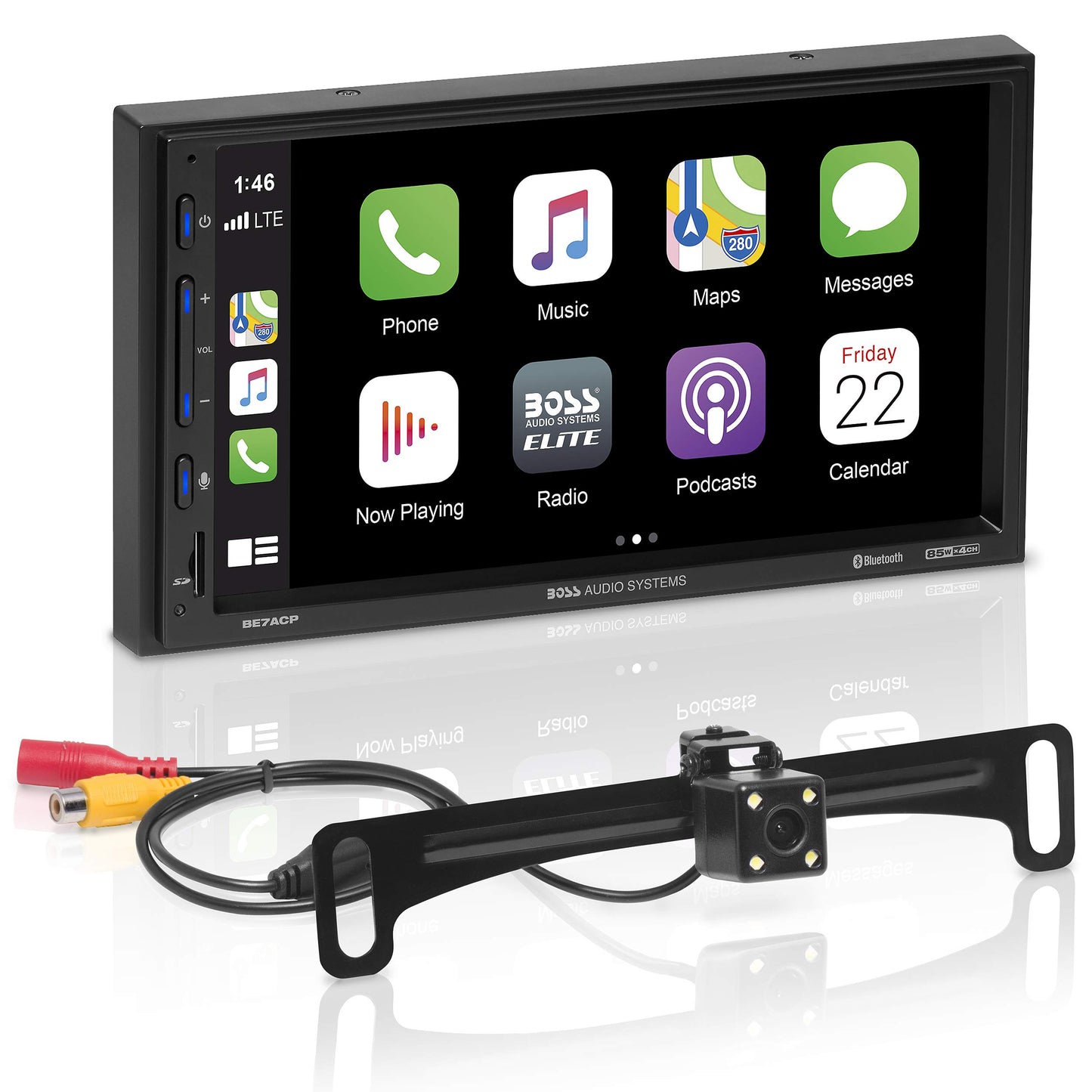 BOSS Audio BE7ACP-C 7" AM FM BT USB Apple CarPlay Android Auto Car Stereo + Backup Camera