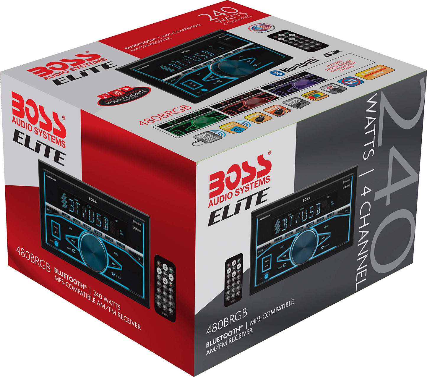 BOSS Audio 480BRGB AM FM USB Bluetooth DDIN Multi-Color Car Stereo
